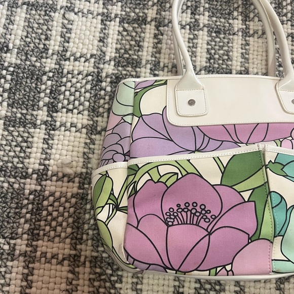 Ann Taylor Loft Purple White Green Shoulder Bag w Matching Reversible Bucket Hat - Picture 3 of 10